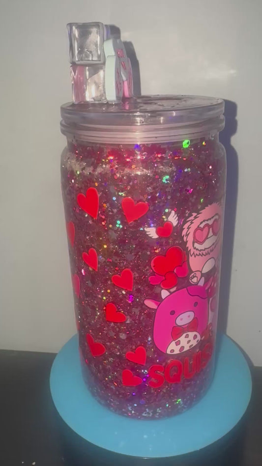 💖 16oz Squishmallow Valentine’s Day Snow Globe Tumbler 💘
